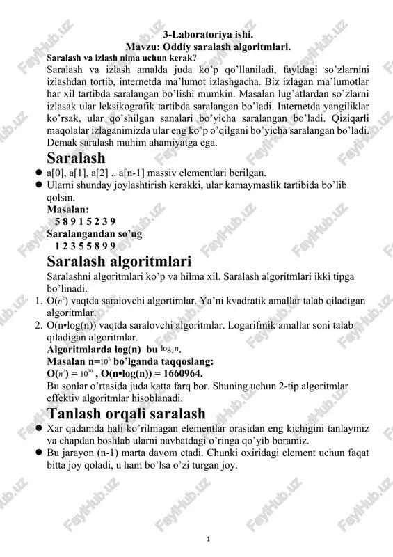 saralash algoritmlari — DOCX