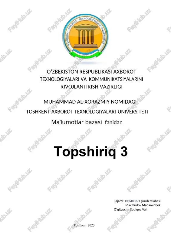 ma‘lumotlar bazasi fanidan sql tilida index yaratish — DOCX