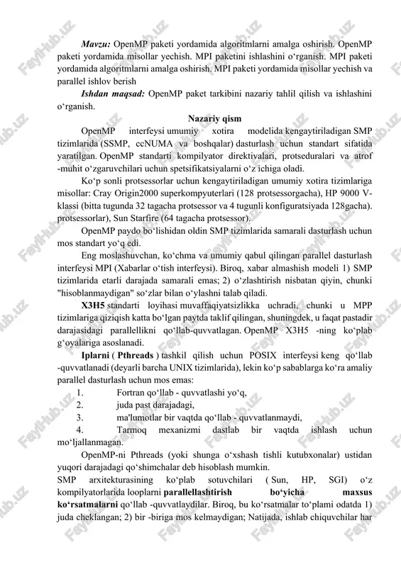 algoritm tahlili va parallel ishlov berish — DOCX