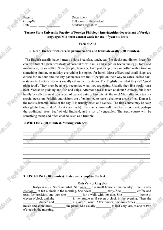 mid-term control work for the 4thyear students — DOCX