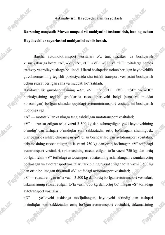 haydovchilar tayyorlash — DOCX