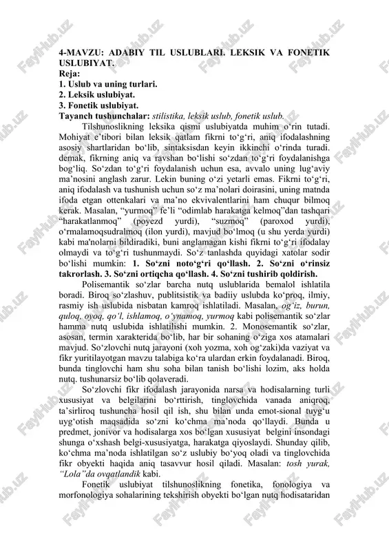 adabiy til uslublari va leksik-fonetik uslubiyat — DOC