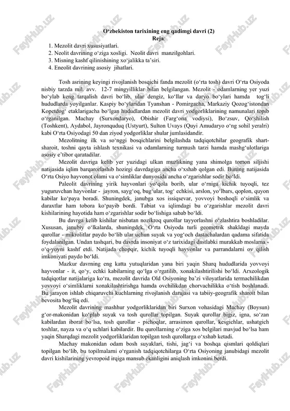 o‘zbekiston tarixining eng qadimgi davri (2) — DOCX