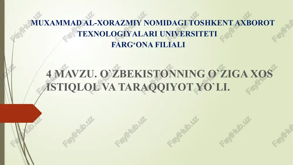 o‘zbekistonning o‘ziga xos istiqlol va taraqqiyot yo‘li — PPTX