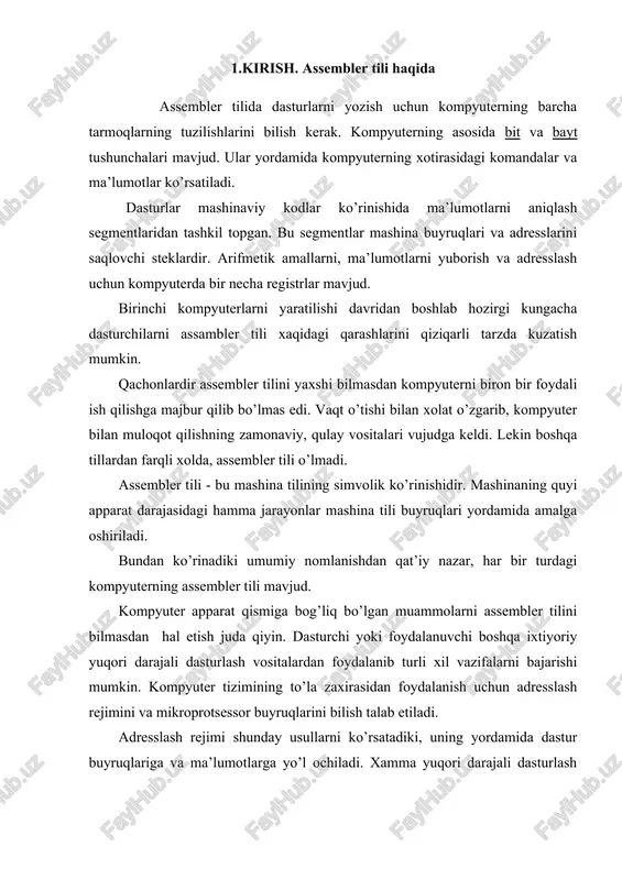 assembler tilida dasturlarni yozish — DOCX