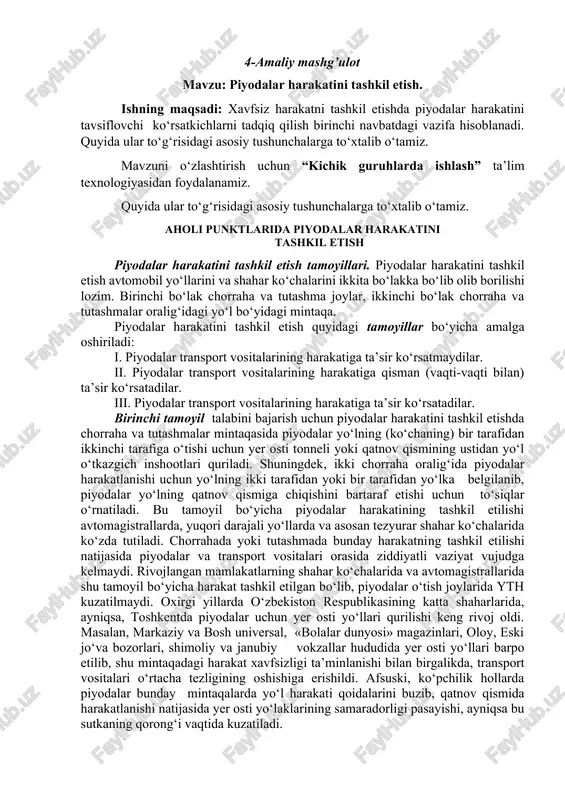 piyodalar harakatini tashkil etish — DOCX