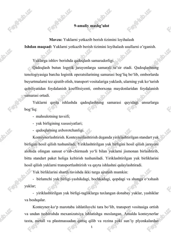 yuklarni yetkazib berish tizimini loyihalash — DOCX