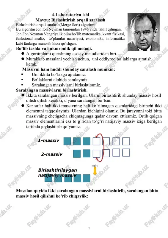 birlashtirish orqali saralash (merge sort) algoritmi — DOCX