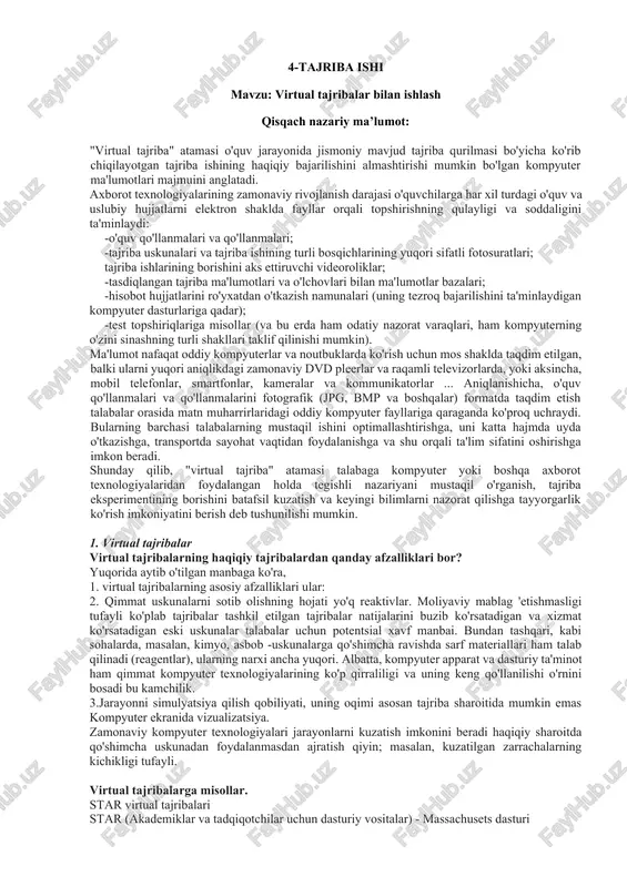 virtual tajribalar — DOCX
