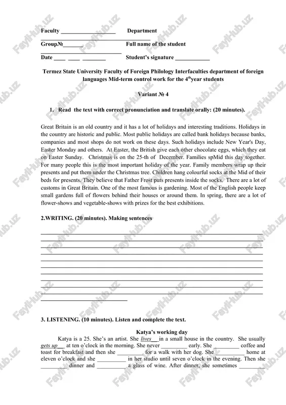 mid-term control work for the 4thyear students — DOCX