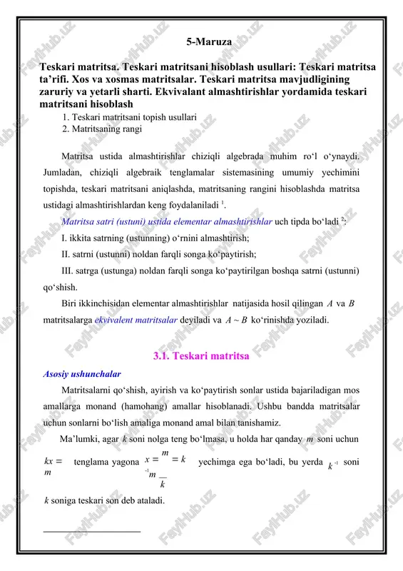 teskari matritsa — DOCX