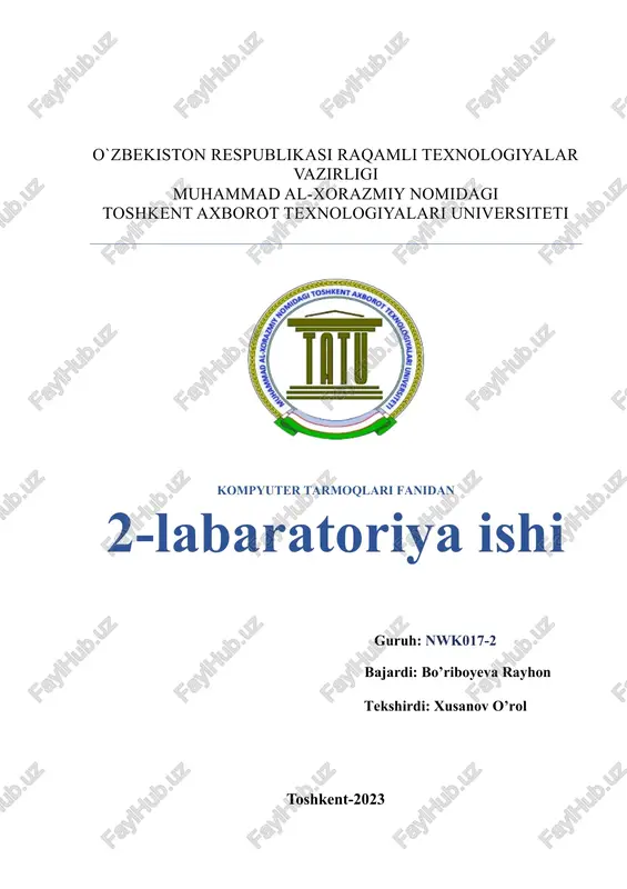 kompyuter tarmoqlari labaratoriya ishi — DOCX