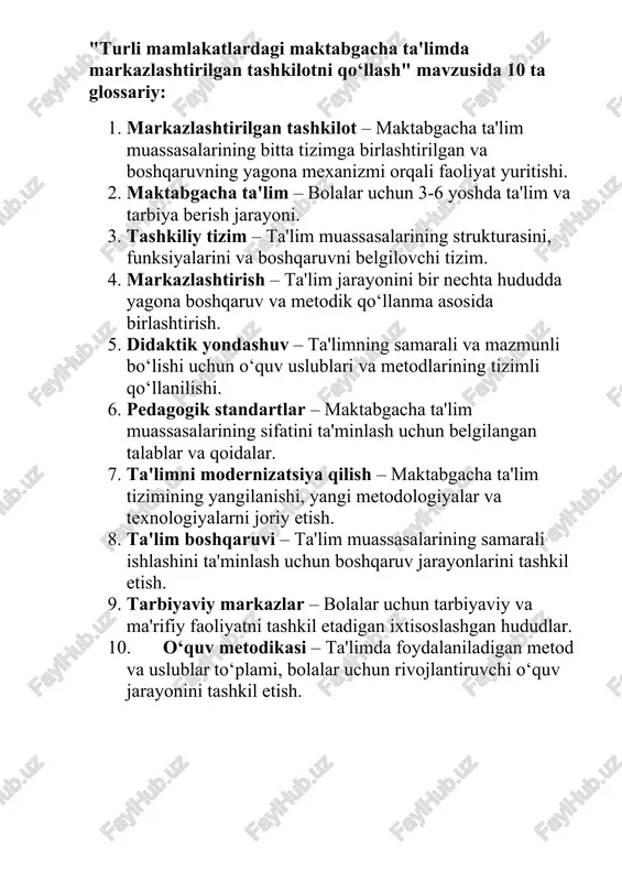 maktabgacha ta'limda markazlashtirilgan tashkilot — DOCX