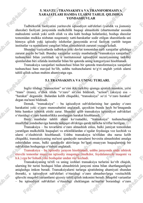 transaksiya va transformatsiya — DOC