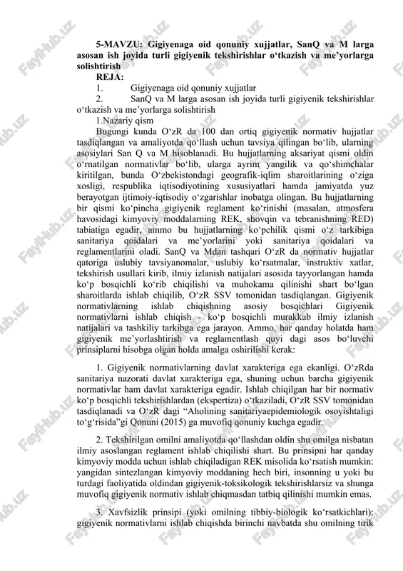gigiyenaga oid qonuniy xujjatlar — DOCX