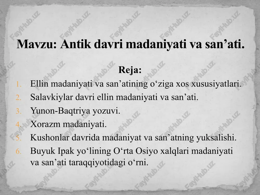 antik davri madaniyati va san’ati — PPTX