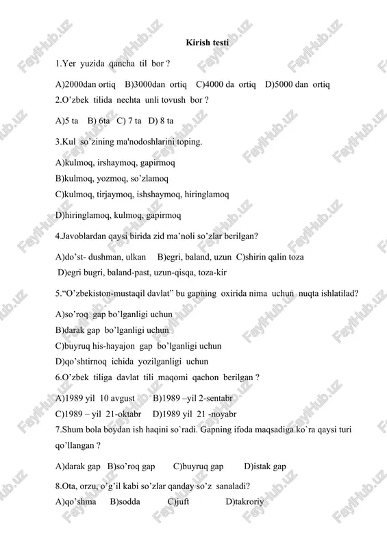 o'zbek tilining tavsifi — DOCX