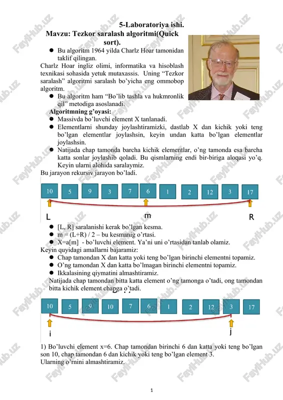tezkor saralash algoritmi (quick sort) — DOCX