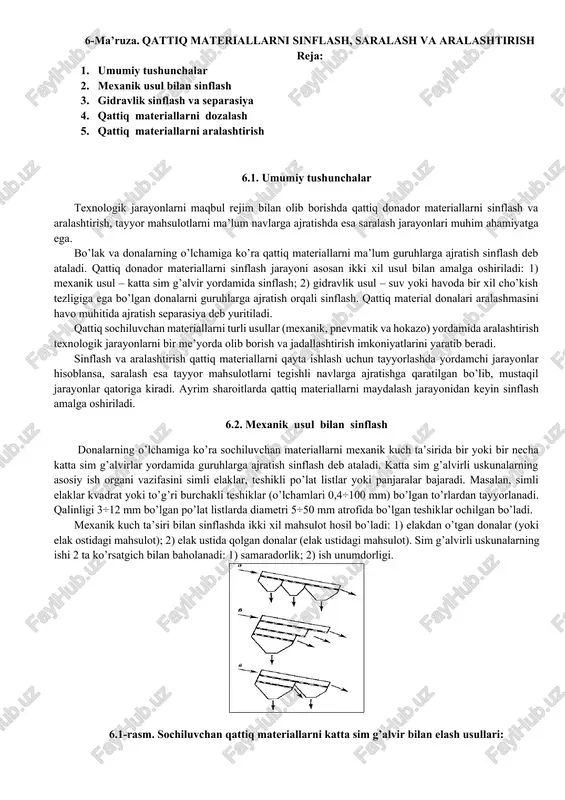 qattiq materiallarni sinflash, saralash va aralashtirish — DOCX