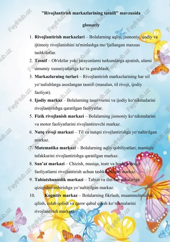 rivojlantirish markazlarining tasnifi — DOCX