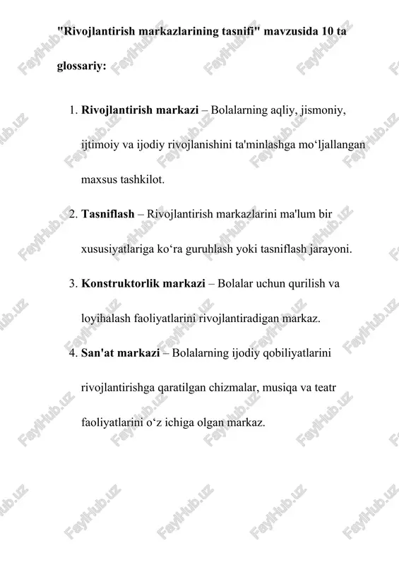 rivojlantirish markazlarining tasnifi glossariysi — DOCX