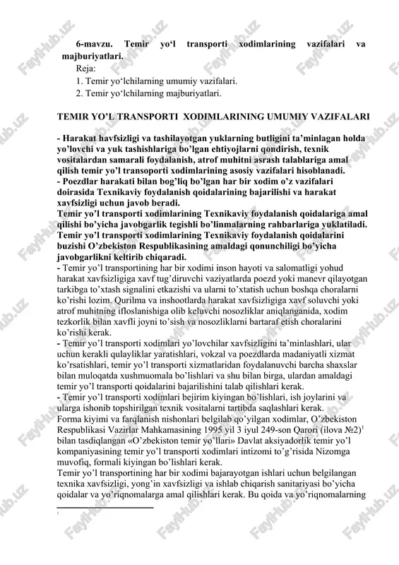 temir yo‘l transporti xodimlarining vazifalari va majburiyatlari — DOCX