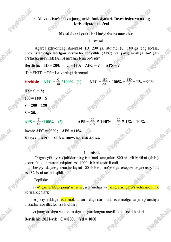 iste’mol va jamg’arish funksiyalari — DOCX
