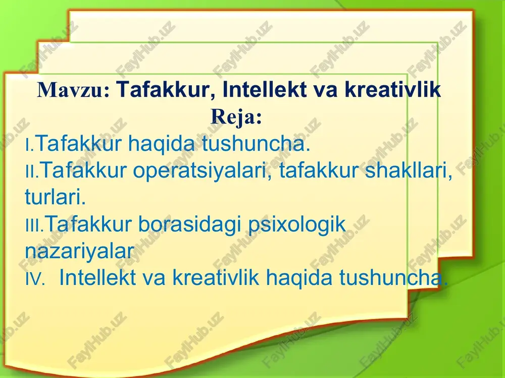 tafakkur, intellekt va kreativlik — PPT