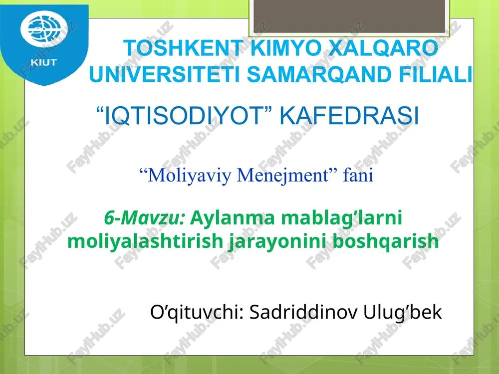 "aylanmamablag’larni moliyalashtirish jarayonini boshqarish" — PPTX
