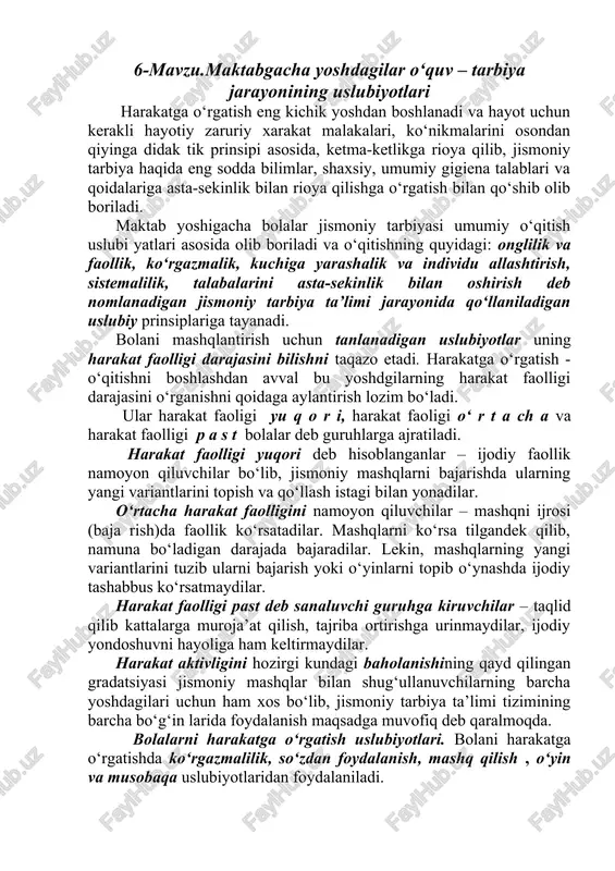 maktabgacha yoshdagilar o‘quv – tarbiya jarayonining uslubiyotlari — DOCX