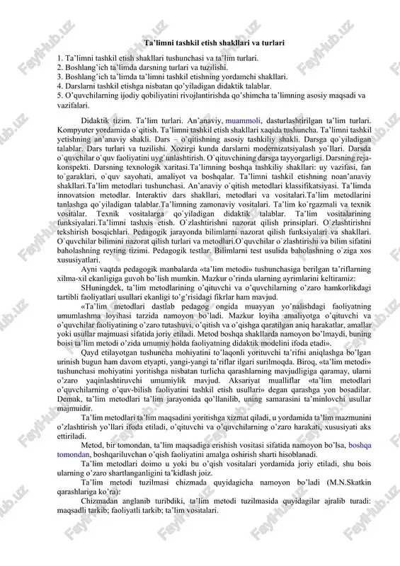 ta’limni tashkil etish shakllari va turlari — DOCX