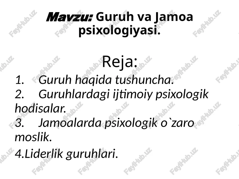guruh va jamoa psixologiyasi — PPTX