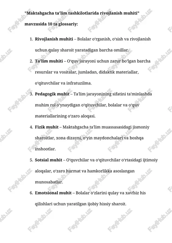 maktabgacha ta'lim tashkilotlarida rivojlanish muhiti — DOCX
