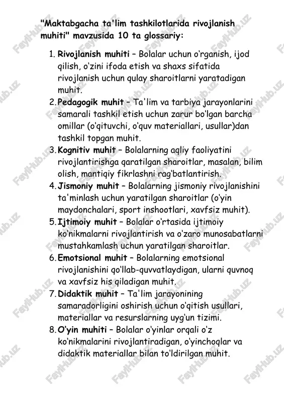 maktabgacha ta'lim tashkilotlarida rivojlanish muhiti glossariysi — DOCX