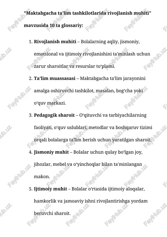 maktabgacha ta'lim tashkilotlarida rivojlanish muhiti glossariysi — DOCX