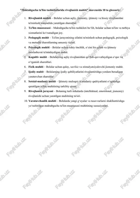 maktabgacha ta'lim tashkilotlarida rivojlanish muhiti — DOCX