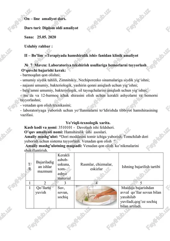 laboratoriya tekshirish usullariga bemorlarni tayyorlash — DOCX