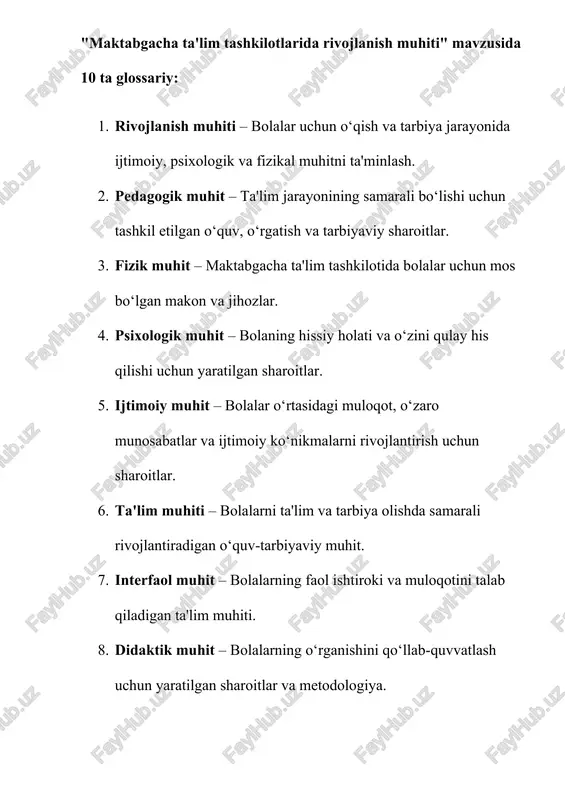 maktabgacha ta'lim tashkilotlarida rivojlanish muhiti — DOCX