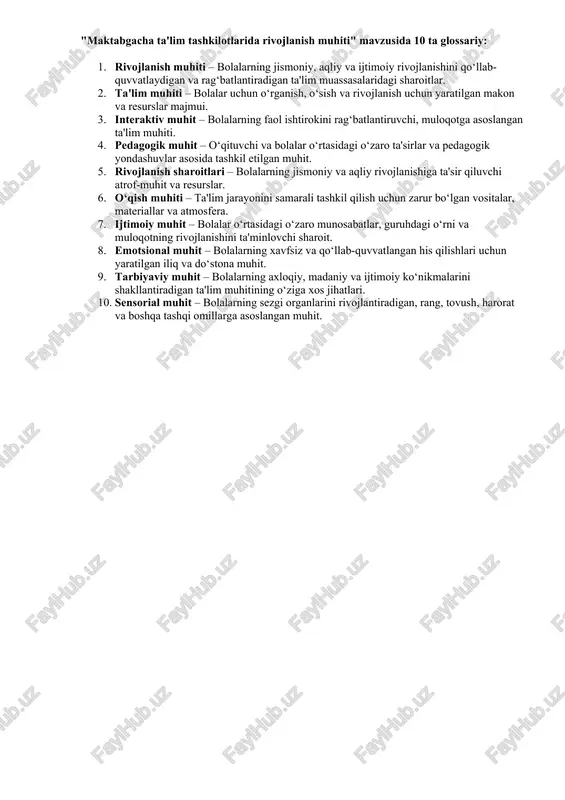 maktabgacha ta'lim tashkilotlarida rivojlanish muhiti glossariysi — DOCX