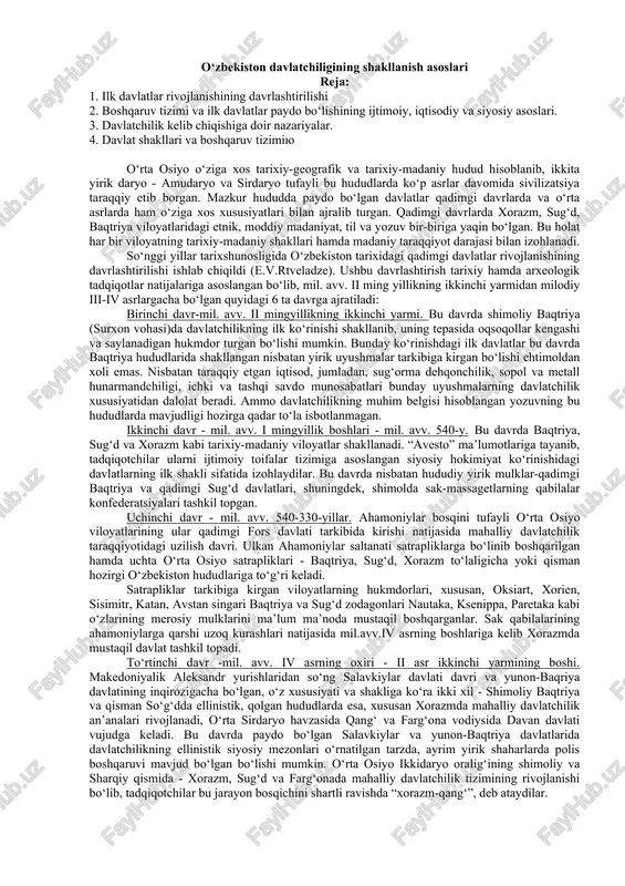 o‘zbekiston davlatchiligining shakllanish asoslari — DOCX