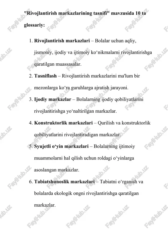 rivojlantirish markazlarining tasnifi glossariysi — DOCX