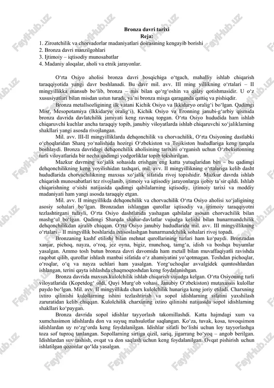 bronza davri tarixi — DOCX