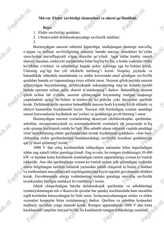 elektr xavfsizligi elementlari va ularni qo’llanilishi. — DOCX