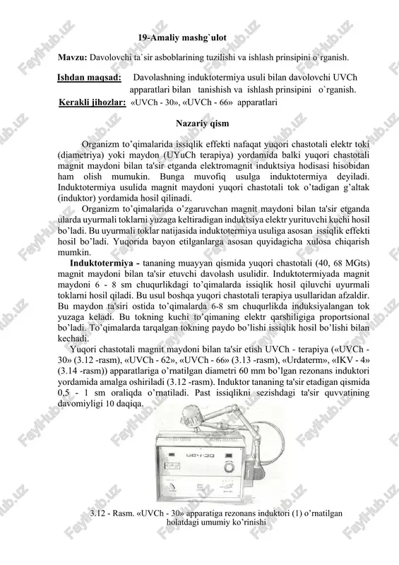 davolovchi ta`sir asboblarining tuzilishi va ishlash prinsipini o`rganish. — DOCX