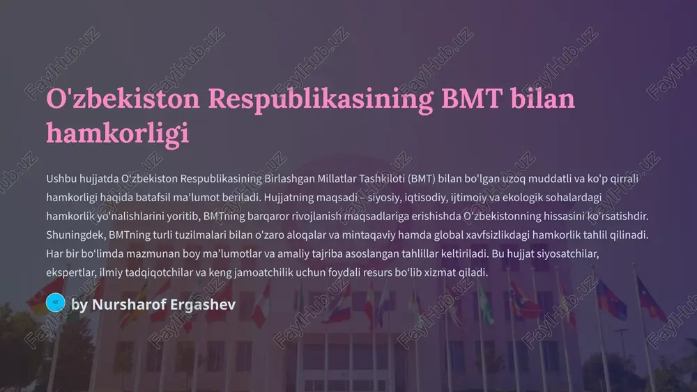 o'zbekiston respublikasining bmt bilan hamkorligi — ZIP