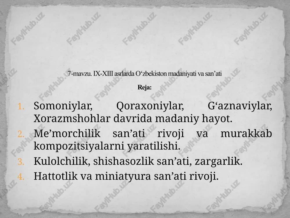 o‘zbekiston madaniyati va san’ati — PPTX