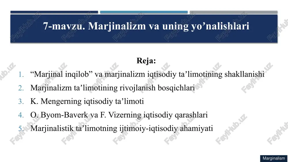 "marjinalinqilob” va marjinalizm iqtisodiy taʼlimotining shakllanishi — PPTX