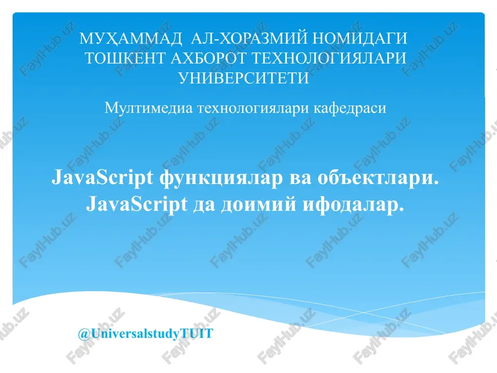 javascript funktsiyalar va ob'ektlari — PPTX