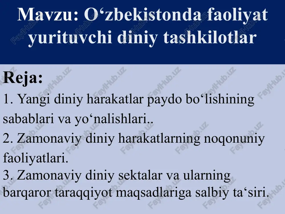 din faoliyati va o'zbekistondagi faoliyat yurituvchilari — PPTX