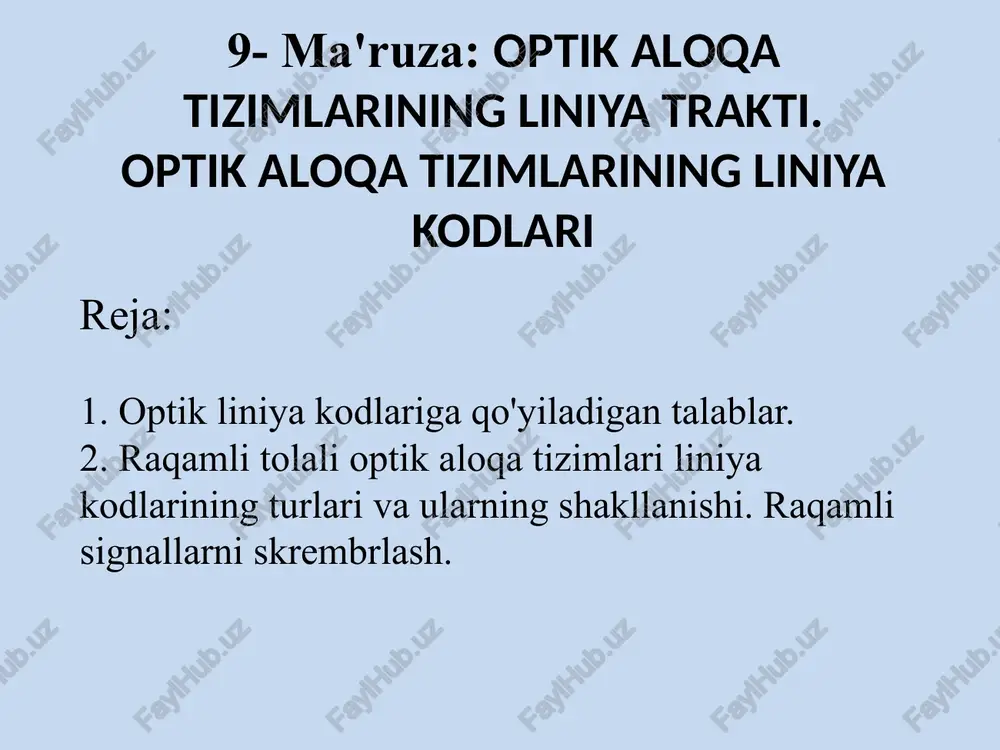optikal o'qatizimlariga qo'yiladigan talablar — PPTX